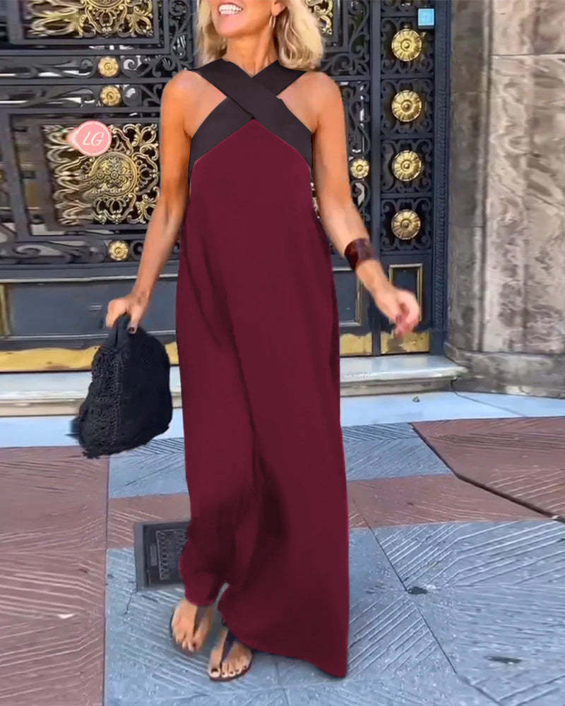 Vêtement femme chic: robe d'été sans manches, encolure américaine croisée, idéal pour un look élégant.