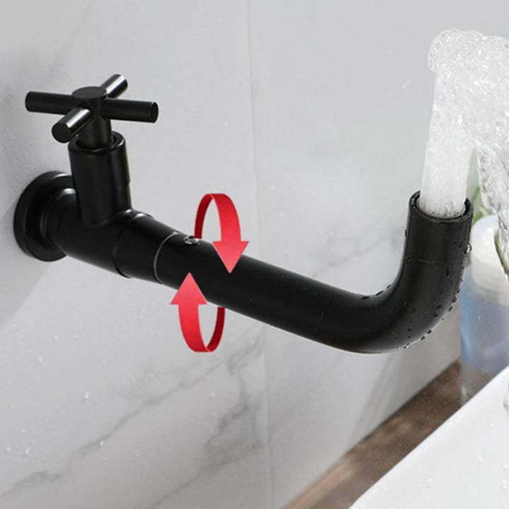 Mitigeur mural moderne en inox pour salle de bain. Bec orientable et poignée unique.