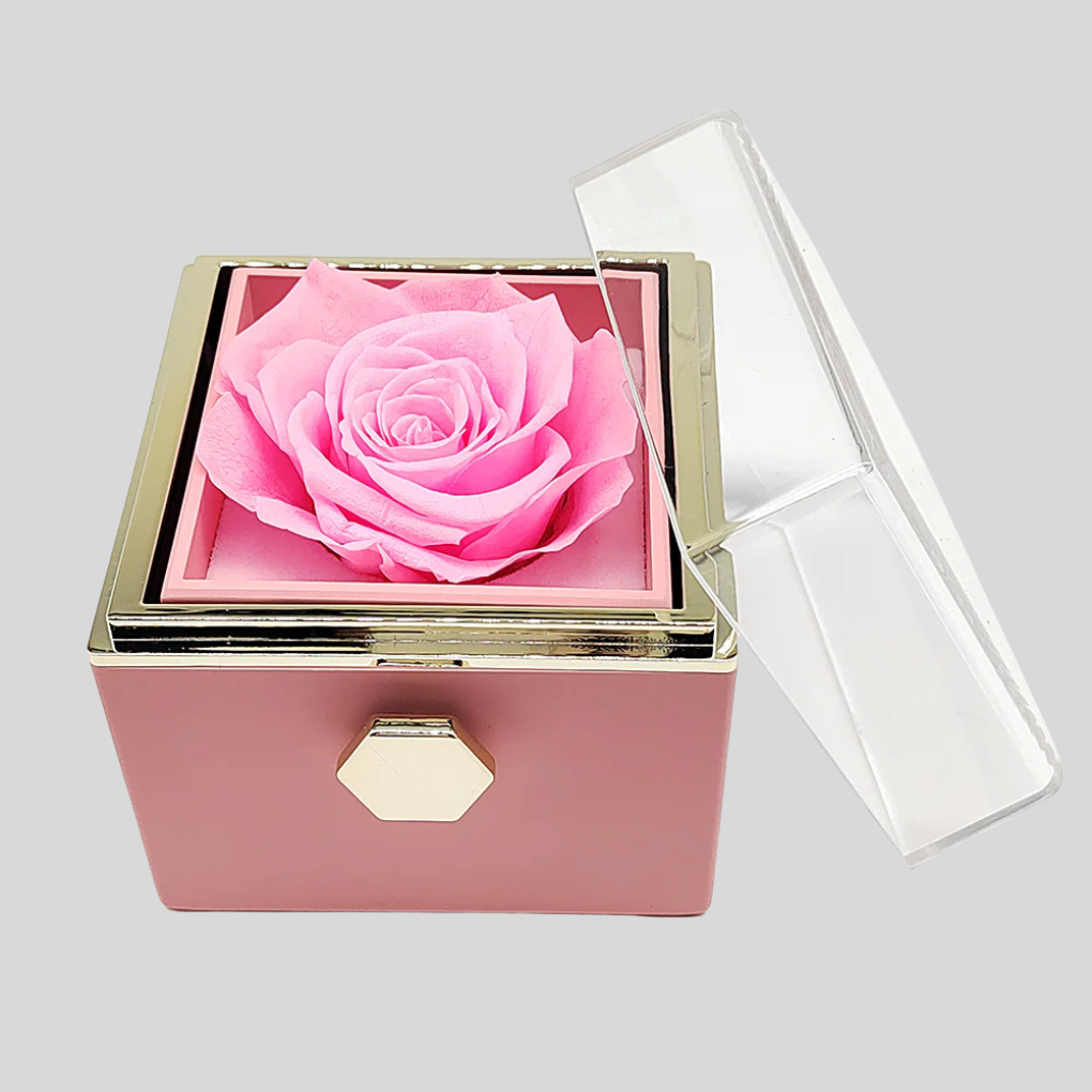 Coffret cadeau élégant contenant une rose éternelle et un collier personnalisé, bijoux gravés pour femme.