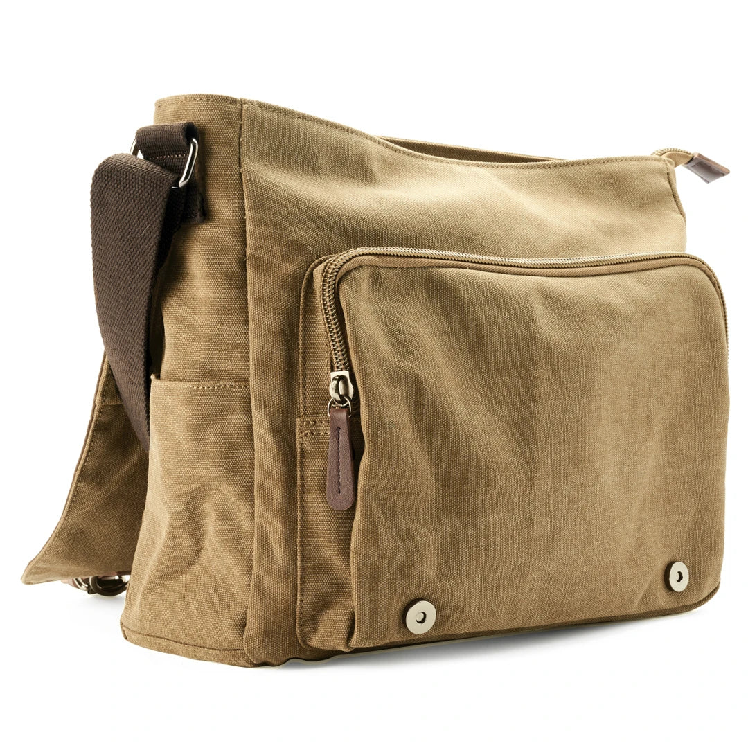Sac bandoulière robuste en toile pour homme, organisation quotidienne et look élégant et intemporel.