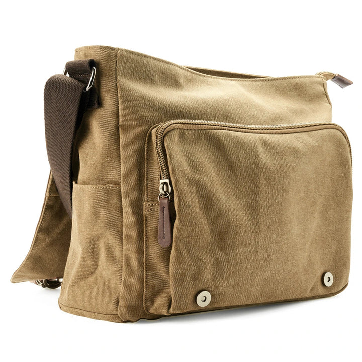Sac bandoulière robuste en toile pour homme, organisation quotidienne et look élégant et intemporel.