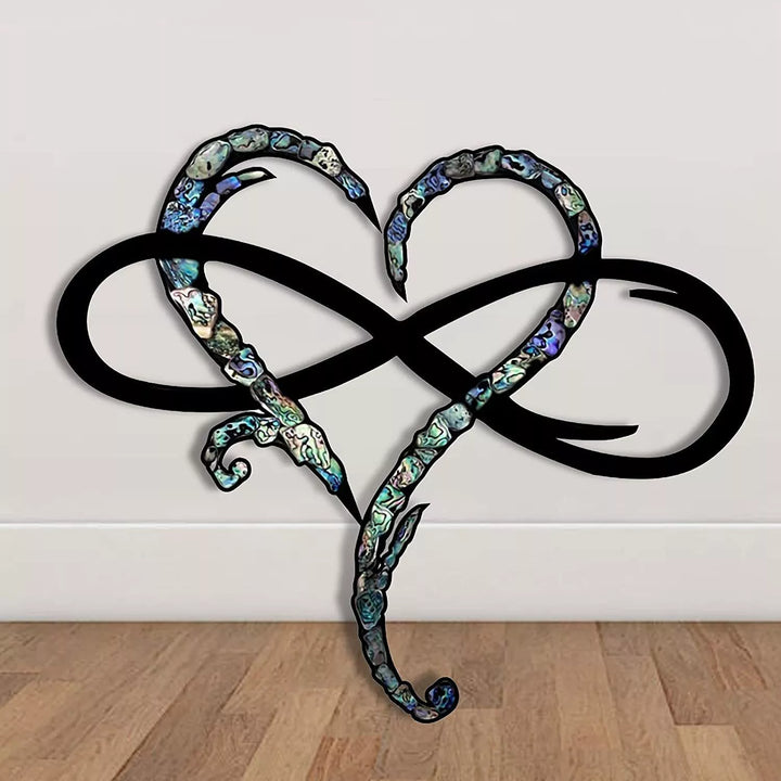 Décoration murale cœur infini en fer forgé noir, art mural élégant pour l'amour éternel.