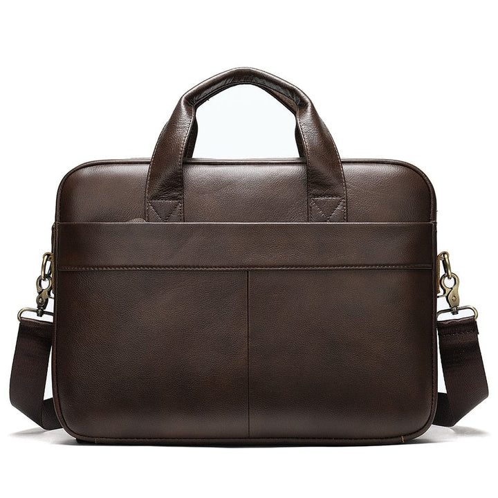 Sac travail homme en cuir vegan, multiples compartiments pour documents, stylo et accessoires d'affaires.