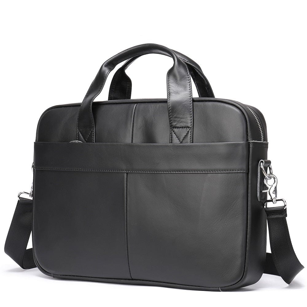 Texture détaillée du cuir vegan noir du sac à main homme, durable, éco-responsable et de haute qualité.