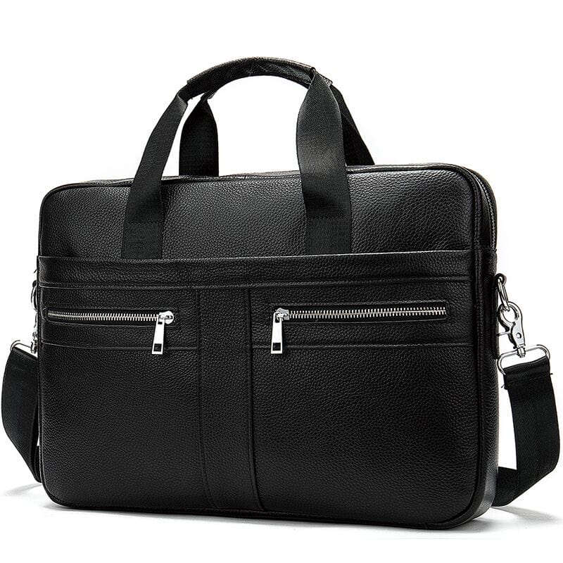 Sac professionnel homme en cuir vegan avec fermeture éclair, parfait pour ordinateur portable et documents.