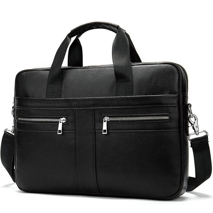 Sac professionnel homme en cuir vegan avec fermeture éclair, parfait pour ordinateur portable et documents.