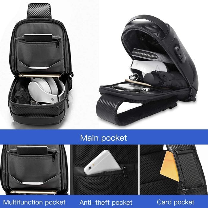 Sac de sécurité quotidien unisexe, compact et intelligent, avec fonction de charge USB.