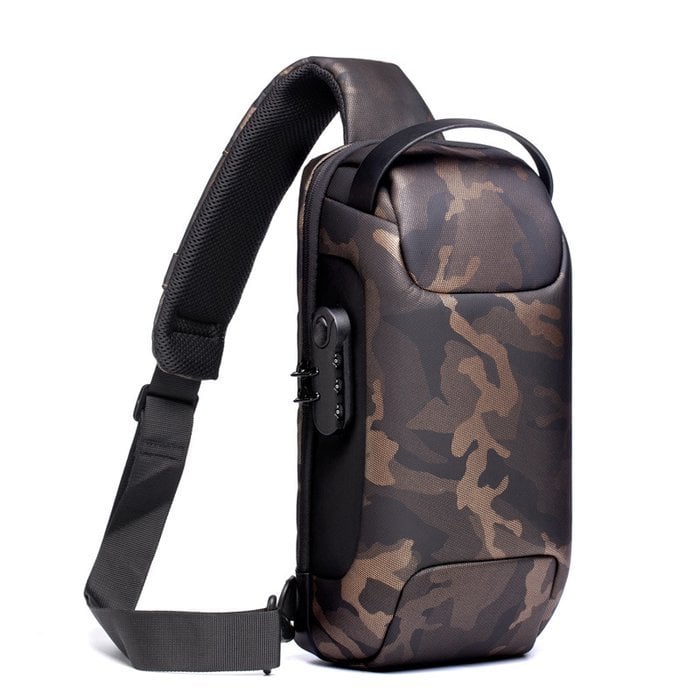 Sac compact bandoulière antivol pour ville, résistant à l'eau et doté d'une prise USB.