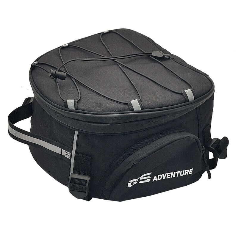 Sac à dos moto étanche noir pour équipement, unisexe et durable, conçu pour les trajets longs.