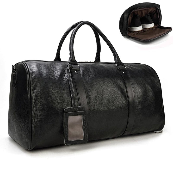Sac de voyage femme en cuir marron, élégant et robuste. Parfait pour un week-end ou une escapade.