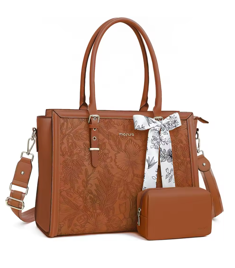 Sacoche professionnelle femme Silvia en cuir PU imperméable, pour PC portable et documents.