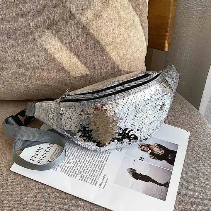 Sac banane femme à sequins brillants, un accessoire de mode glamour et compact pour toutes vos sorties.