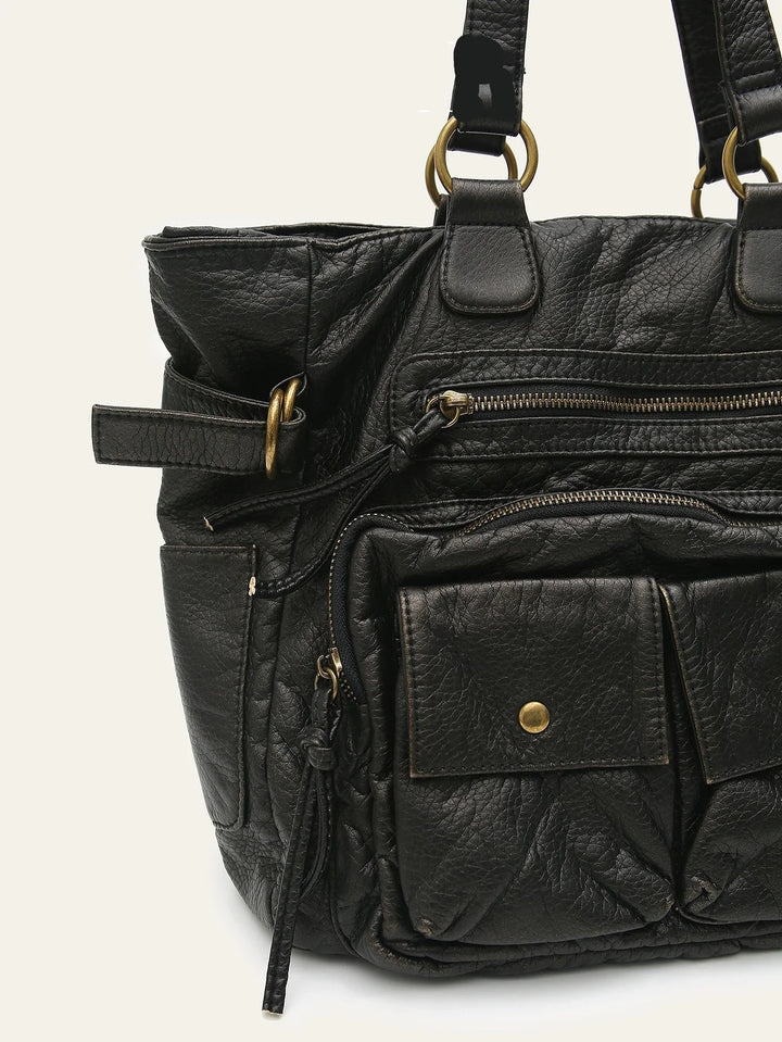Grand sac cabas élégant pour femme ou lycéenne, couleur beige vintage, parfait pour l'épaule et le quotidien.