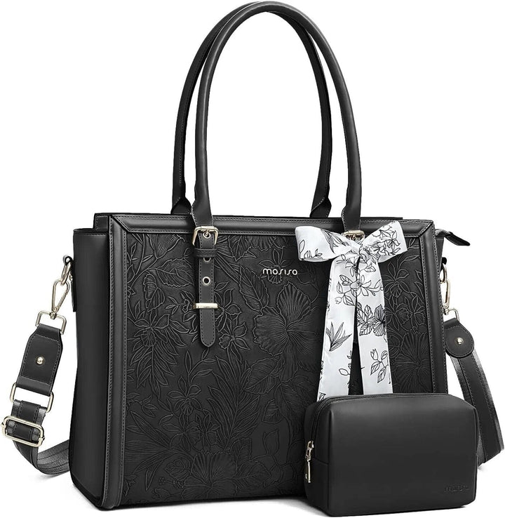Sac business femme chic en cuir PU, parfait pour ordinateur portable 15-17", avec multiples compartiments.