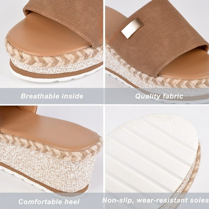 Sandales compensées orthopédiques pour femme. Allient mode estivale, confort supérieur et soutien du pied élégant.