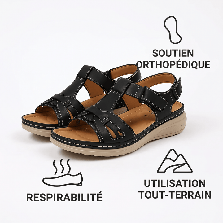 Sandales femme orthopédiques à scratch, idéales pour la marche quotidienne.