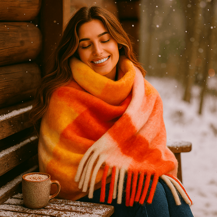 Confortable écharpe en laine épaisse pour femme, parfaite pour rester au chaud cet hiver avec style.