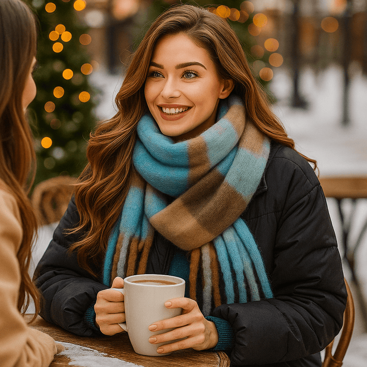 Écharpe hivernale en laine épaisse pour femme, douce et chaude avec ses franges élégantes et chics.