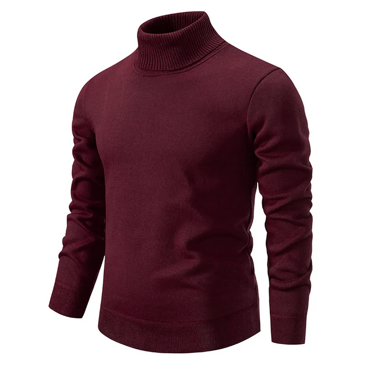 Pull col roulé homme, couleur neutre, maille chaude et confortable. Basique chic de la mode masculine hivernale.