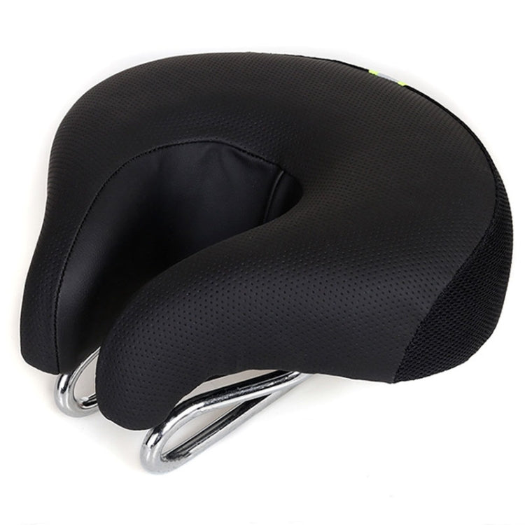 Selle vélo VTT noire ergonomique sans bec, H/F. Rembourrage épais pour confort cyclisme en montagne.