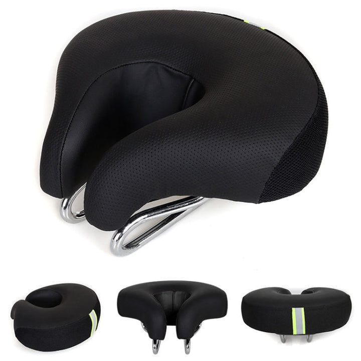 Selle VTT homme/femme sans bec, offrant un confort optimal et un rembourrage épais pour le cyclisme de montagne.