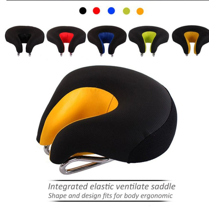 Selle de VTT ergonomique noire, rembourrée pour un confort durable en montagne. Idéale pour cyclistes H/F.