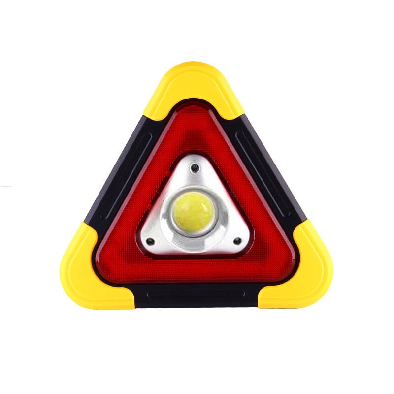 Feu de signalisation triangulaire portable, lampe de secours solaire et USB pour dépannage auto.