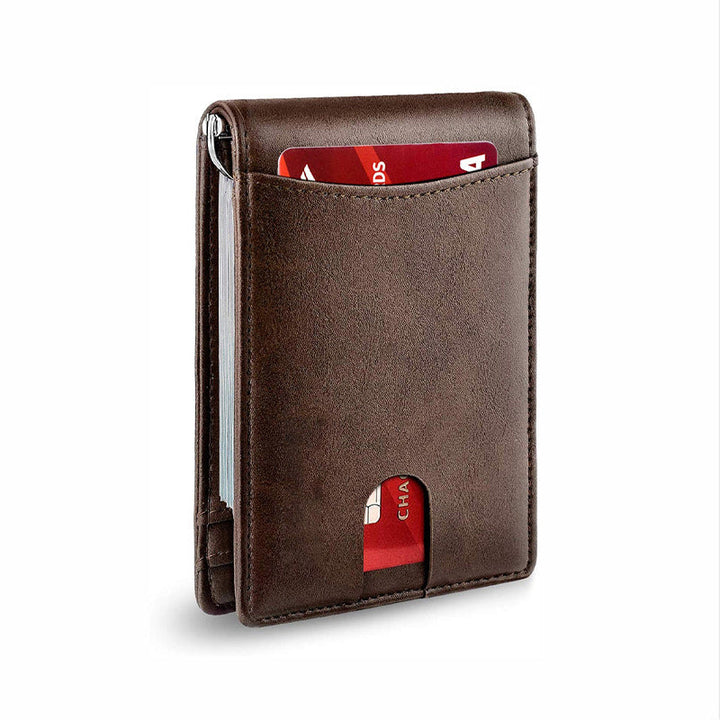 Portefeuille homme élégant en cuir, idéal pour cartes, avec technologie RFID secure.