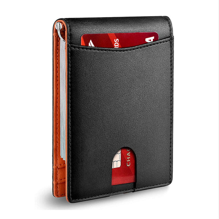 Porte-cartes homme minimaliste en cuir, avec protection anti-RFID pour plus de sécurité.