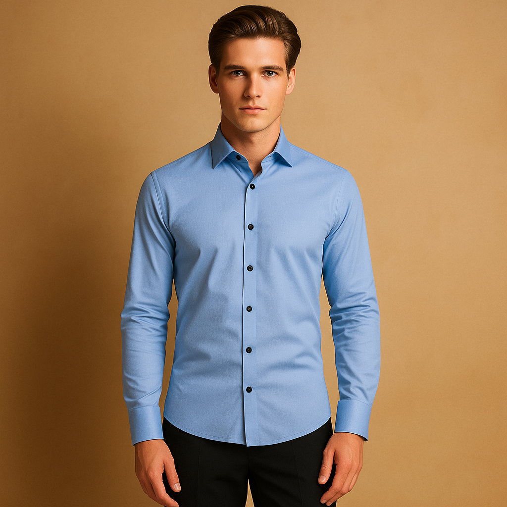 Chemise business homme stretch coupe slim, élégante et confortable pour le bureau, mode masculine pro.