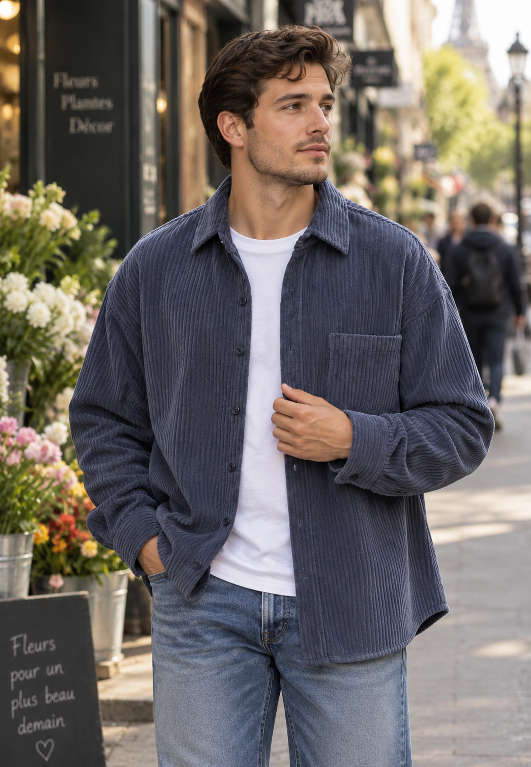 Surchemise homme décontractée chic, coupe ample, parfaite pour superposer en mode masculine automne.