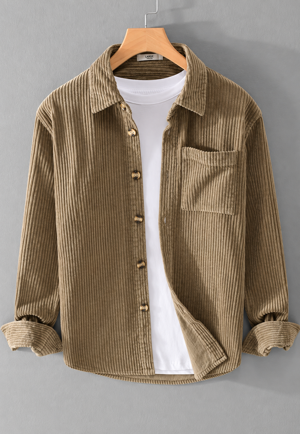 Confort masculin: surchemise homme beige, coupe décontractée. Idéale pour l'automne, facile à superposer, toutes tailles.