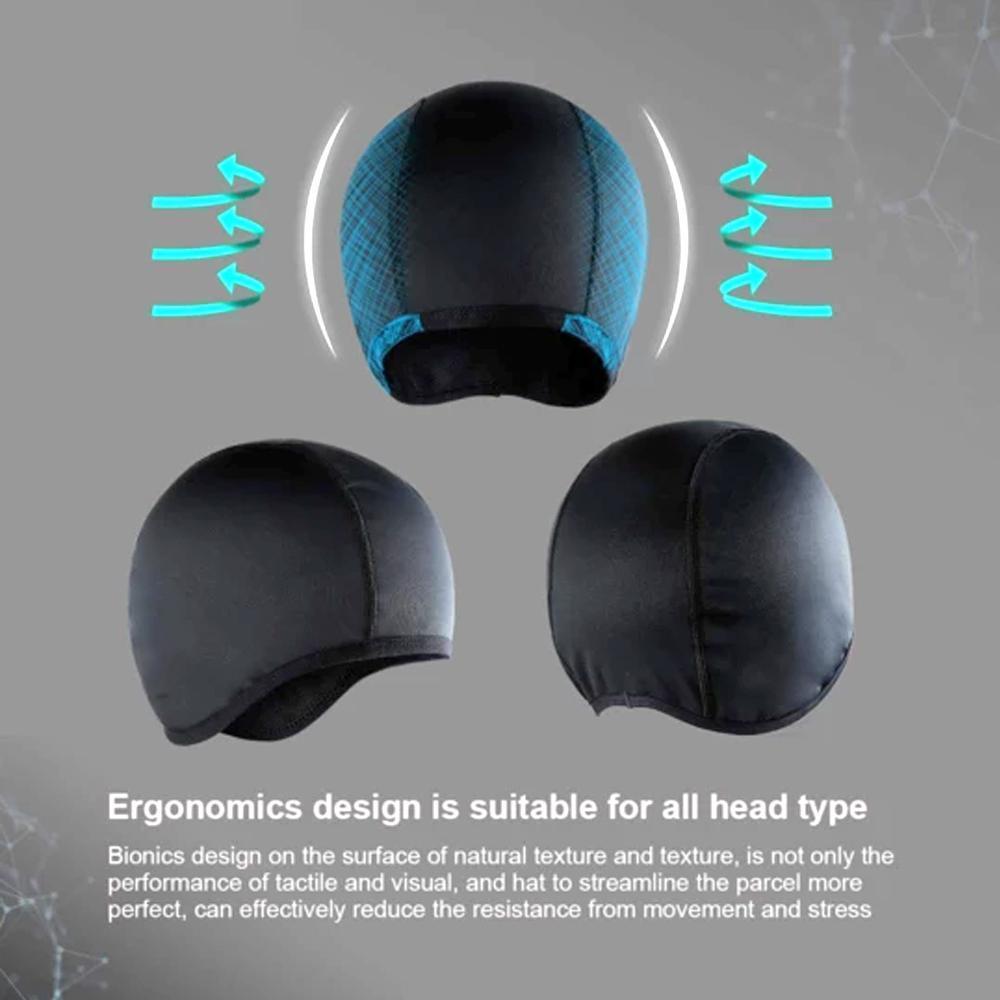 Accessoire sous-casque noir, protection et rafraîchissement, idéal pour moto, vélo, ski.