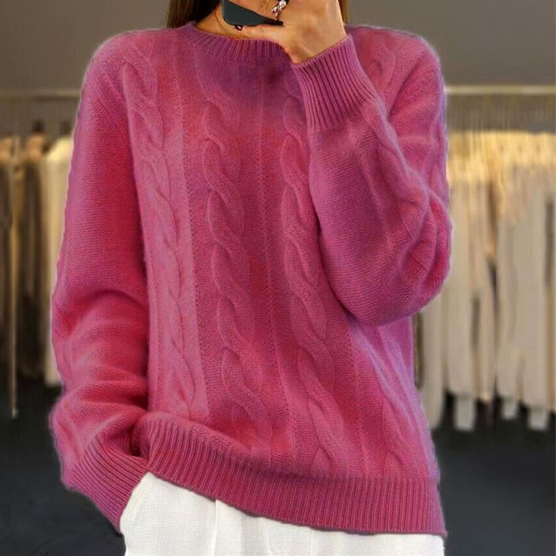 Pull femme élégant et douillet à manches longues, en tricot confortable, idéal pour les tenues chic d'automne-hiver.