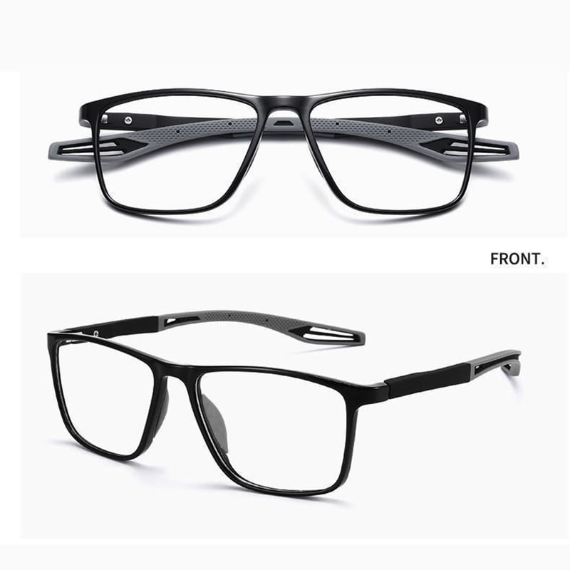 Verres optiques multifocaux anti-lumière bleue sur lunettes de lecture légères et confortables pour hommes.