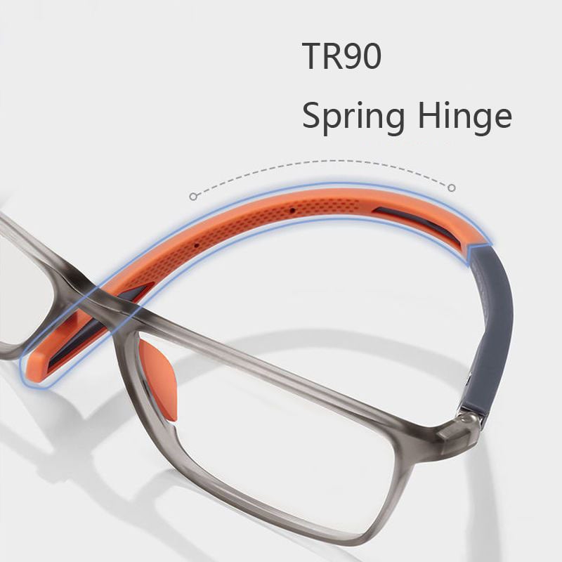 Homme lisant avec lunettes de lecture ultra-légères, anti-lumière bleue, pour un confort visuel et protection.