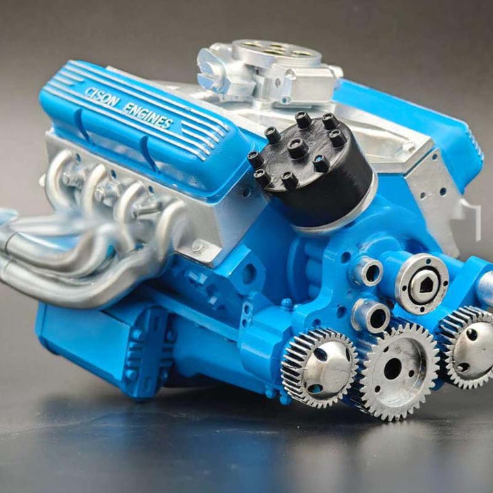 Modèle réduit moteur V8 essence avec assemblage précis, maquette fonctionnelle pour amateurs d'ingénierie détaillée.
