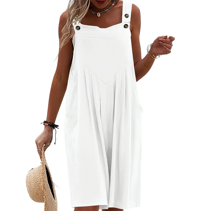 Combi ample femme, fluide, sans manches, tenue décontractée et confortable pour le printemps.