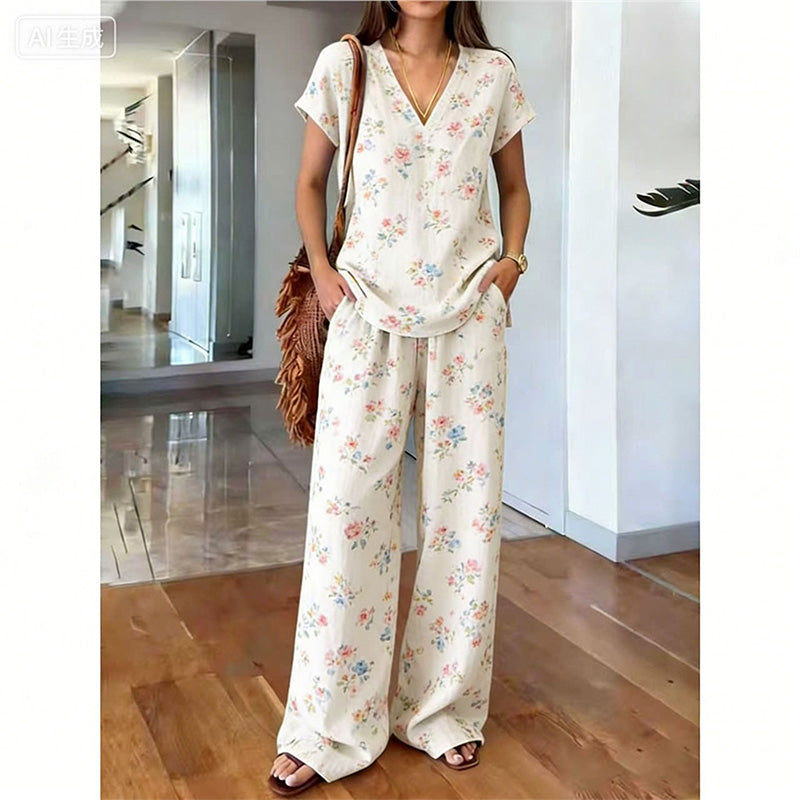 Préparez l'été avec cet ensemble bohème : haut floral et pantalon large fluide, une mode intemporelle.