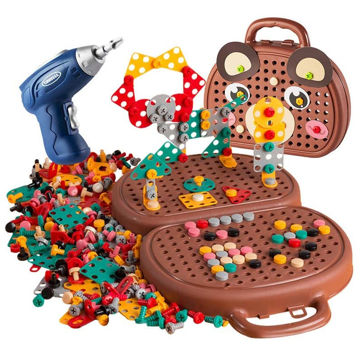 Jeu éducatif STEM pour enfants, kit de construction créatif avec perceuse factice, idéal apprentissage.