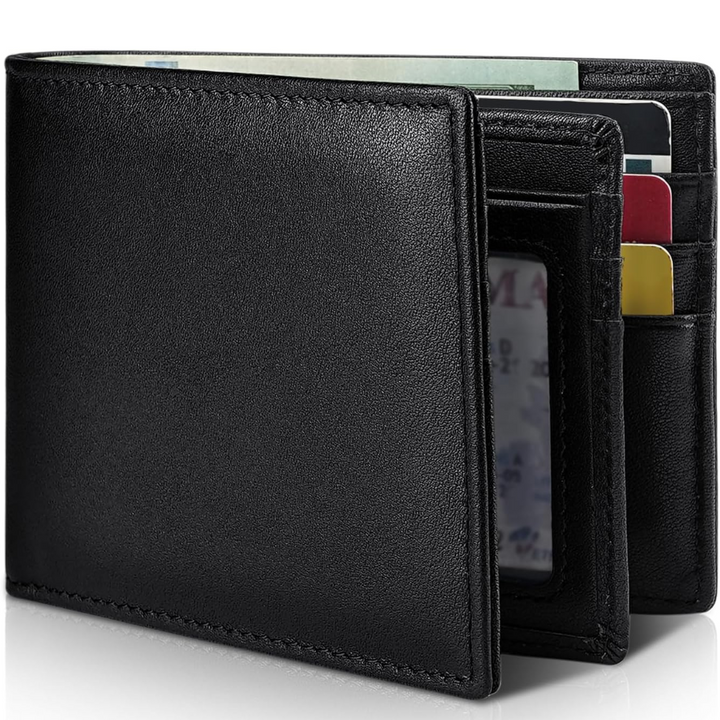 Portefeuille homme brun en cuir véritable, sécurisé RFID, pour organiser efficacement vos cartes et documents importants.