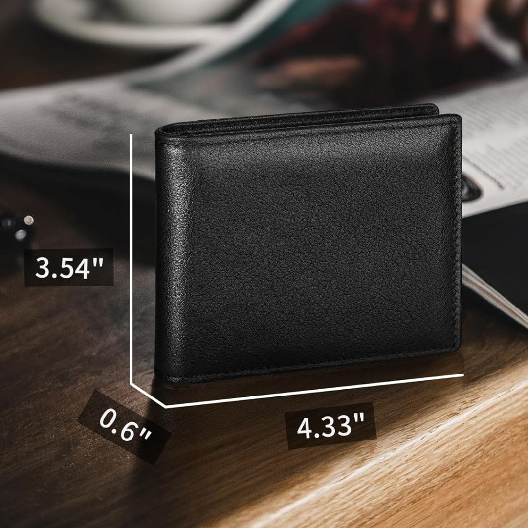 Portefeuille homme pratique et sécurisé RFID en cuir noir, parfait pour les cartes et la protection de vos données.