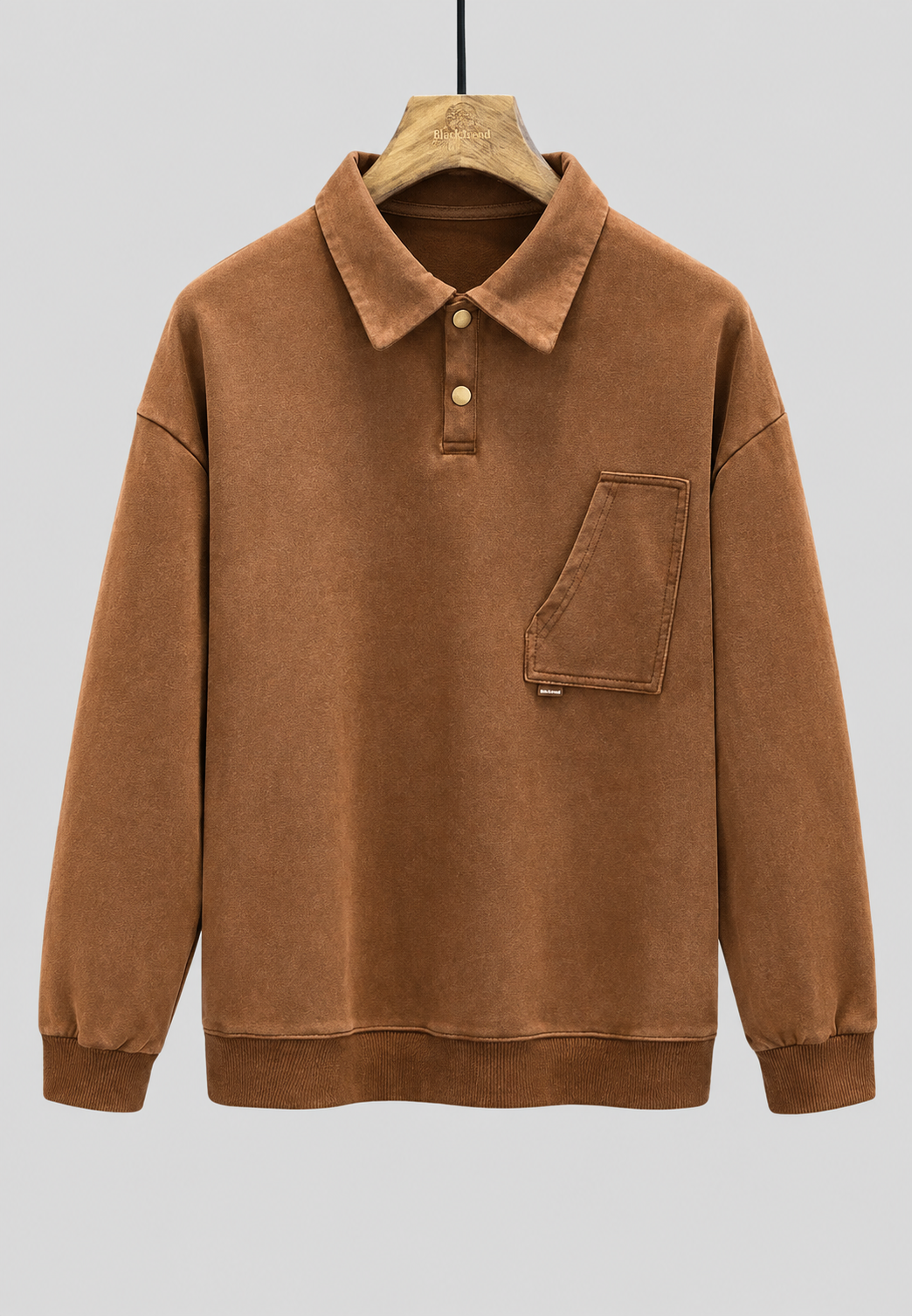 Polo vintage homme, délavé gris, manches longues, coupe décontractée, avec poche, confort quotidien assuré.