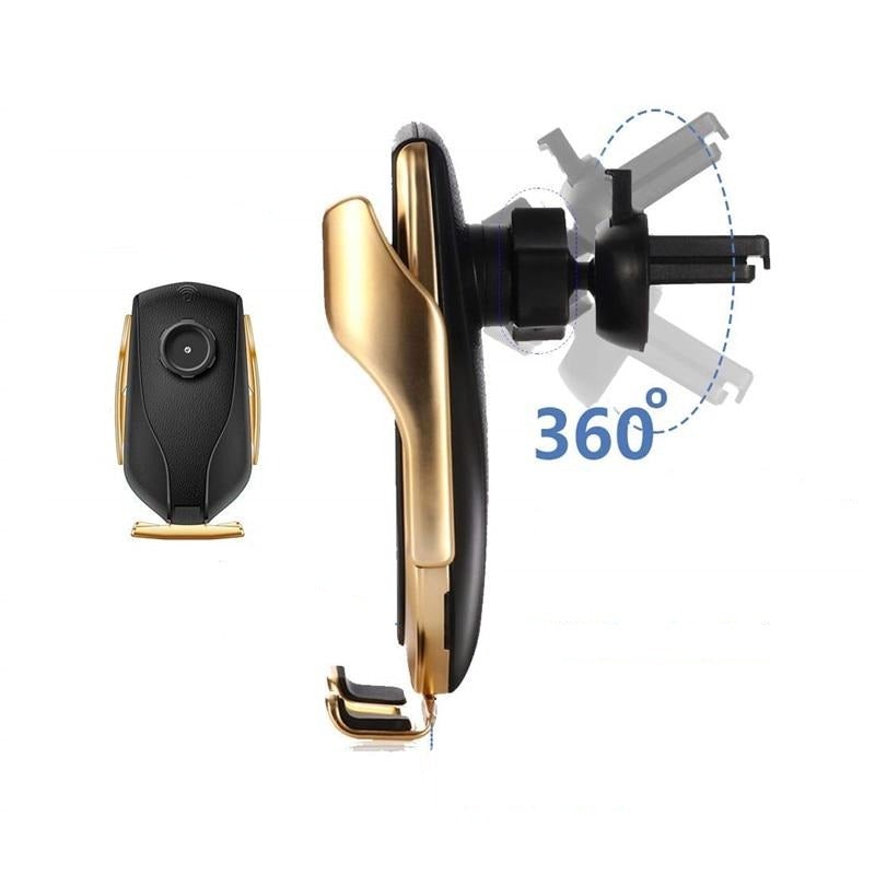 Support téléphone voiture chargeur sans fil automatique, fixation robuste sur grille d'aération.