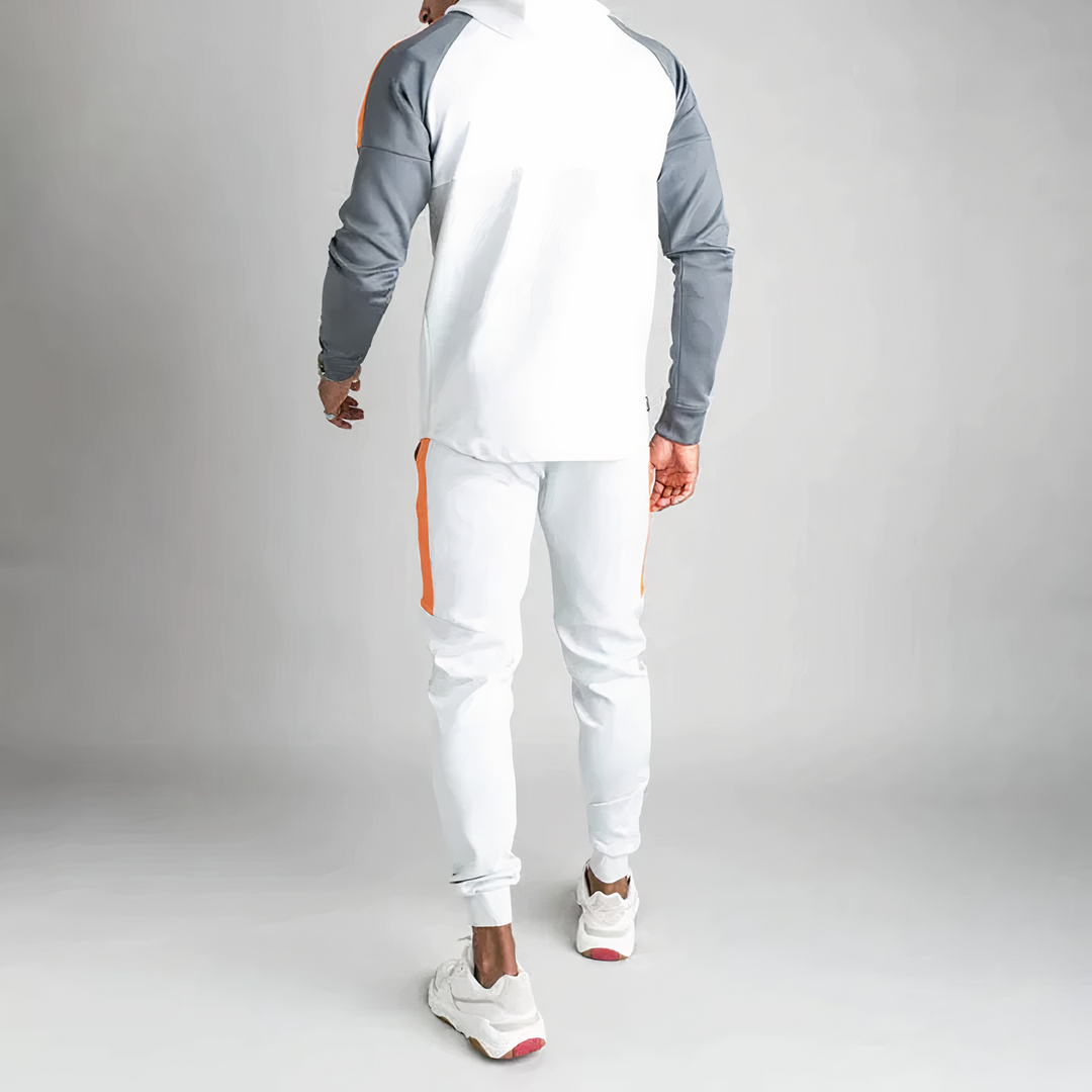 Ensemble survêtement homme classique, style décontracté automne. Tenue sport mode masculine, jogging confort.