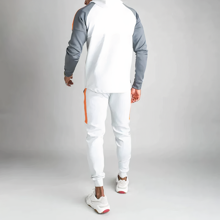 Ensemble survêtement homme classique, style décontracté automne. Tenue sport mode masculine, jogging confort.