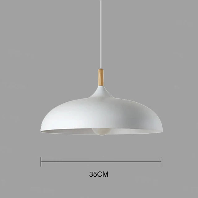 Détail de la suspension LED moderne: finition chêne naturel et éléments en fer. Design intérieur.