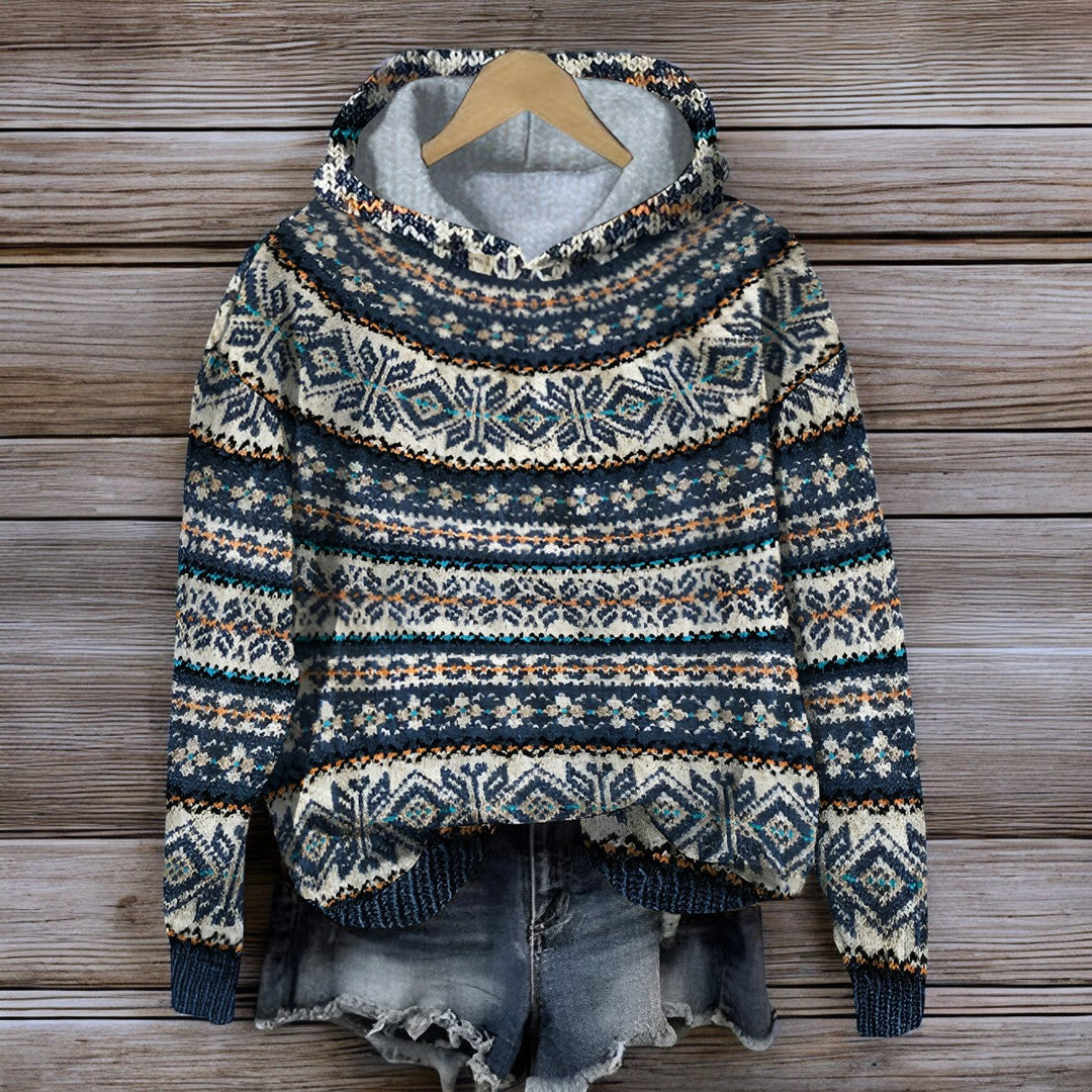 Sweat à capuche unisexe chaud, tricot style islandais. Confort décontracté pour automne-hiver, mode scandinave.