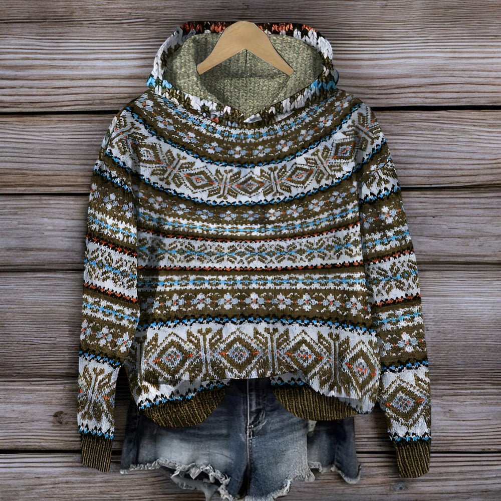 Pull unisexe à capuche, design islandais traditionnel. Chaud, parfait pour l'hiver, confort stylé.
