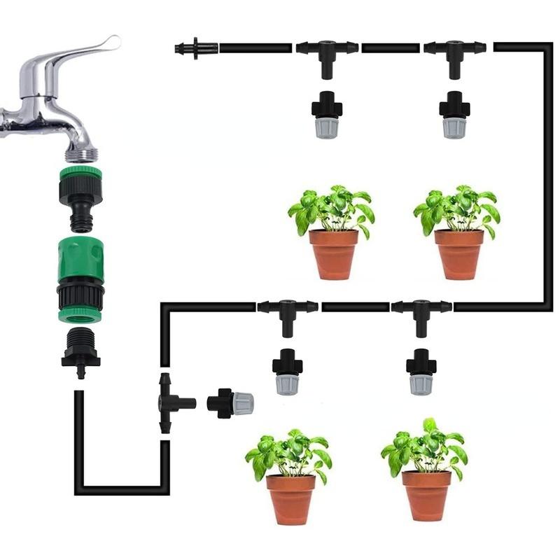 Irrigation efficace avec ce kit d'arrosage automatique 10m pour jardin, brumisation et goutte-à-goutte.
